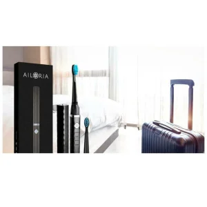 vente pas cher en ligne Top 10 😀 Ailoria FLASH TRAVEL Incl. 8x Têtes De Brosse Noir – Brosse à Dents à Ultrasons 🎉 6